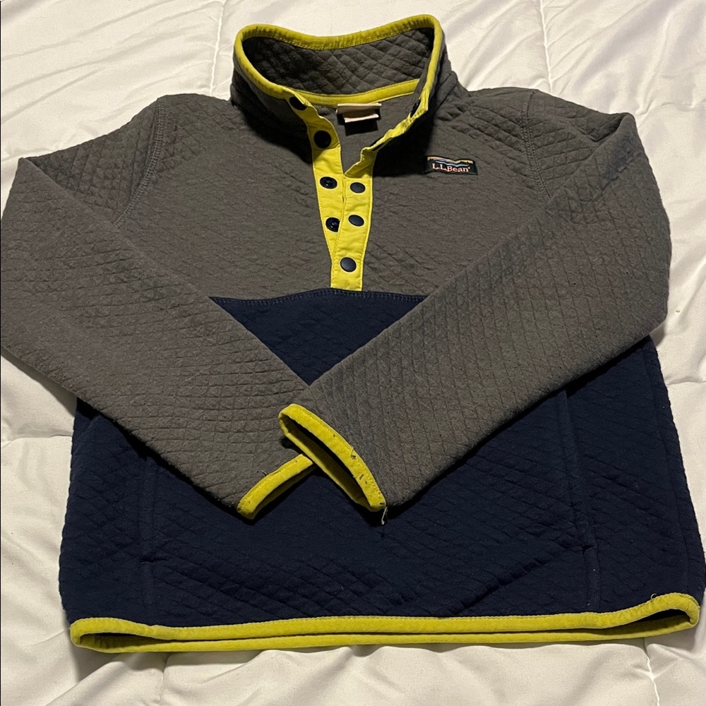 L.L. Bean Gray and Blue Kids Sweater with Yellow Accents